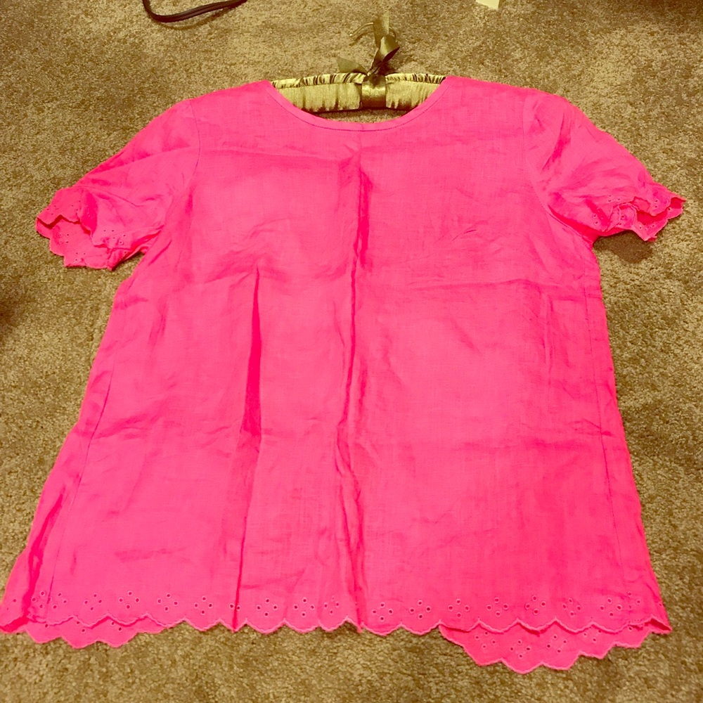 J crew scalloped linen open back top